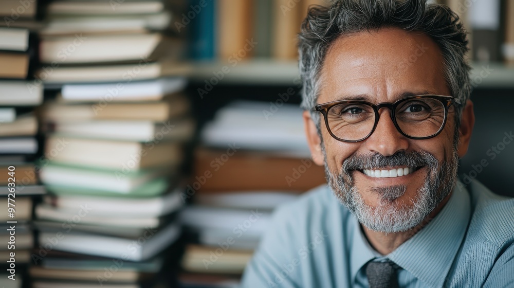 A friendly man with glasses and a beard smiling, surrounded by stacks of books in a cozy, academic setting, representing knowledge and warmth. A friendly man with glasses and a beard smiling, surrounded by stacks of books in a cozy, academic setting, representing knowledge and warmth.