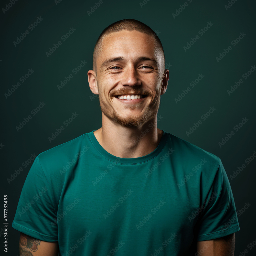 Obraz premium Smiling young man with crew cut on green background portrait