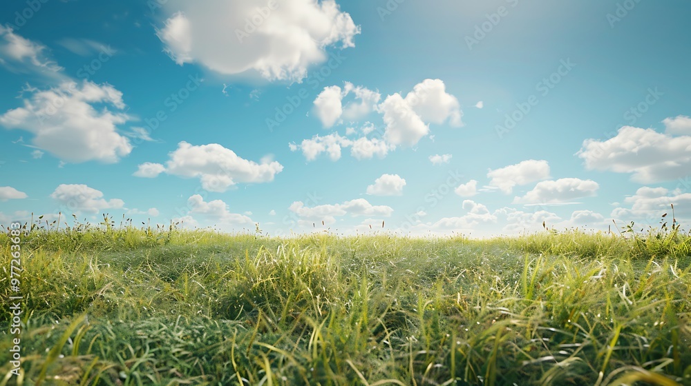 Wide view of a grassy meadow under a clear blue sky, with detailed textures of the grass and a vivid, unobstructed sky captured in high-definition Wide view of a grassy meadow under a clear blue sky, with detailed textures of the grass and a vivid, unobstructed sky captured in high-definition