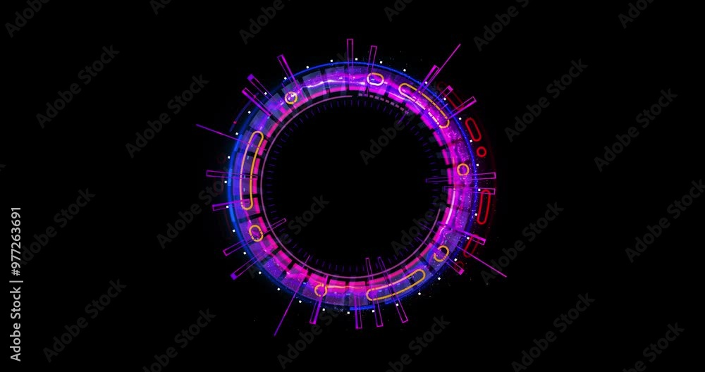 Render Neon circle rotation of frame with shining effects on dark ...
