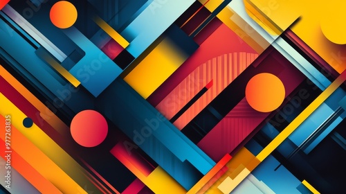 Colorful geometric shapes creating dynamic and modern composition