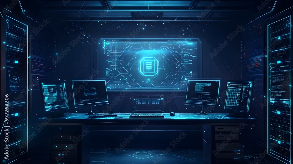 High-tech security system with digital technology and cyber background High-tech security system with digital technology and cyber background