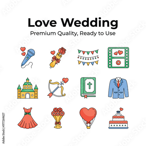 Get your hold on this amazing love and wedding icons set