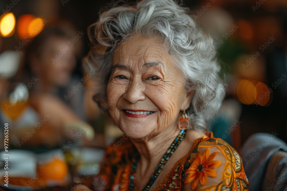 Joyful Elderly Woman at Dinner Party Joyful Elderly Woman at Dinner Party