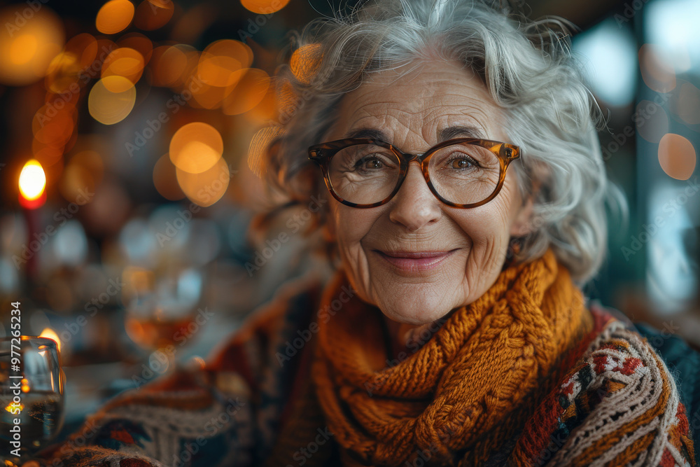 Joyful Elderly Woman at Dinner Party Joyful Elderly Woman at Dinner Party