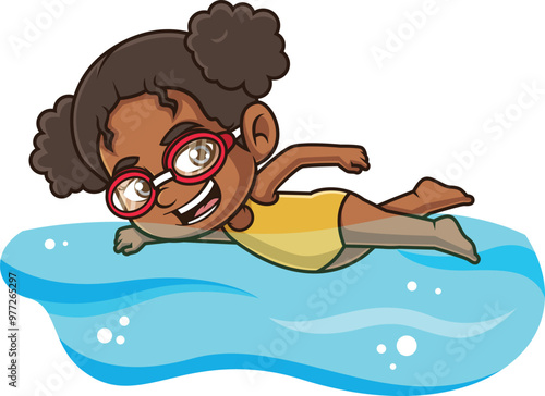 Cartoon african-american girl swimming vector illustration