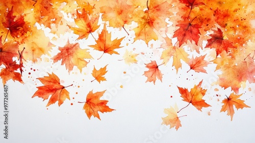Watercolor Maple Leaves in Autumn Breeze on White Background