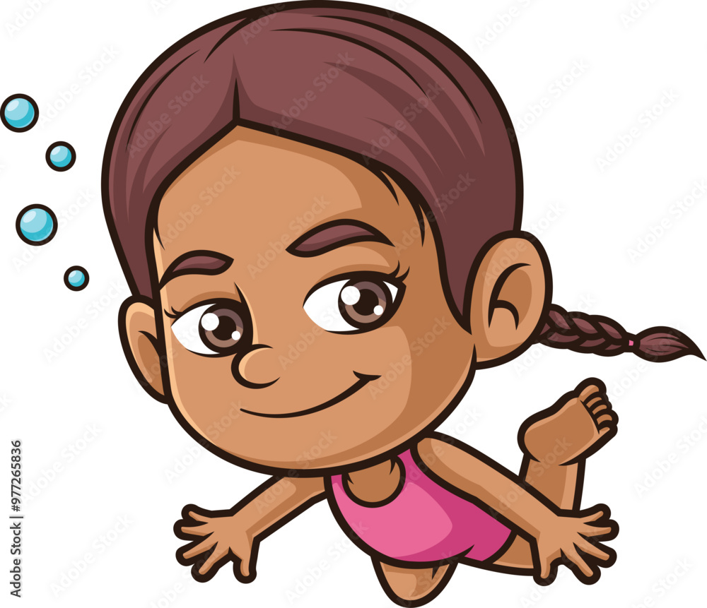 Cartoon hispanic girl swimming underwater vector illustration Cartoon hispanic girl swimming underwater vector illustration