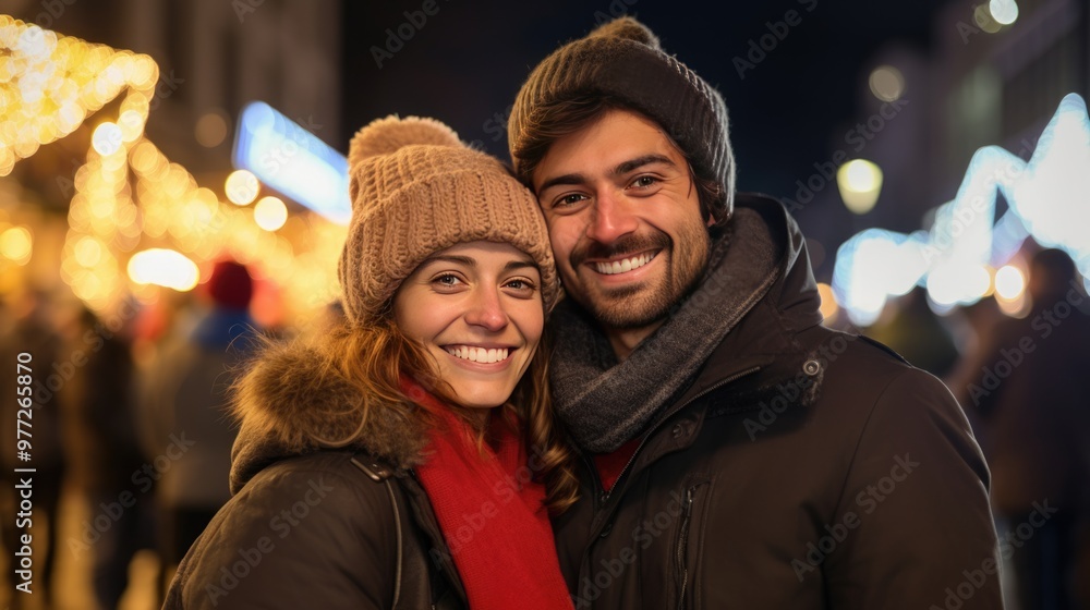 Young Couple Posing in Winter Season. Fictional Characters Created By Generative AI. Young Couple Posing in Winter Season. Fictional Characters Created By Generative AI.