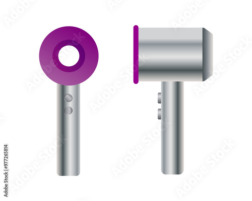 Realistic hairdryer for hairdresser salon, barbershop or home usage. Vector illustration Dyson hair-dryer.