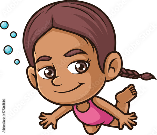 Cartoon hispanic girl swimming underwater vector illustration