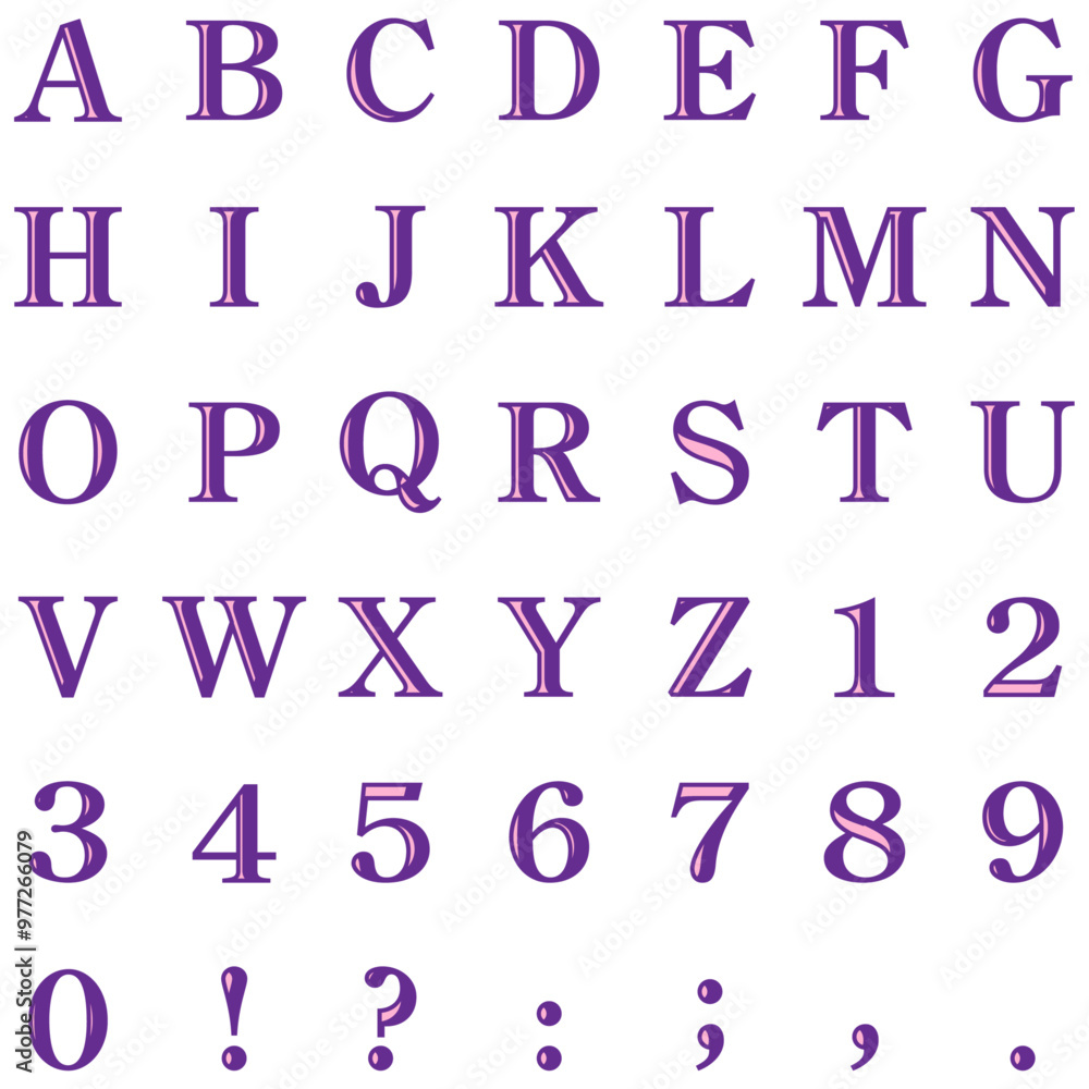 紫にピンクの中抜きの大文字アルファベットと数字と記号 紫にピンクの中抜きの大文字アルファベットと数字と記号
