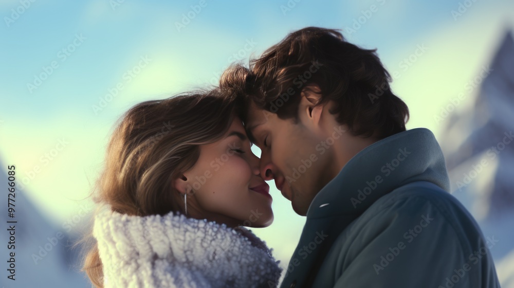 Romantic couple photo in winter clothes. Fictional Characters Created By Generative AI.
