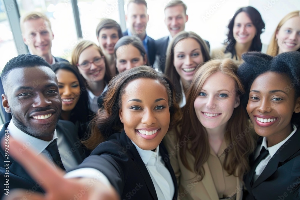 Group photo of executives or colleagues standing and smiling, ideal for corporate use or office settings Group photo of executives or colleagues standing and smiling, ideal for corporate use or office settings