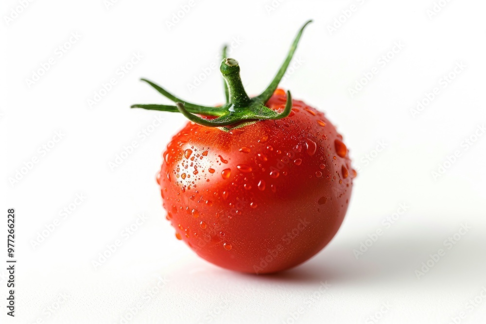 Fresh tomato with dew drops, ideal for food photography or still life compositions Fresh tomato with dew drops, ideal for food photography or still life compositions