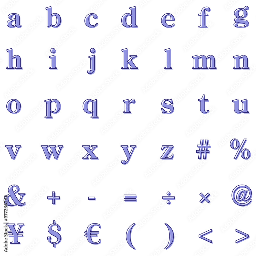 ラベンダーの版ずれ小文字アルファベットと記号 ラベンダーの版ずれ小文字アルファベットと記号