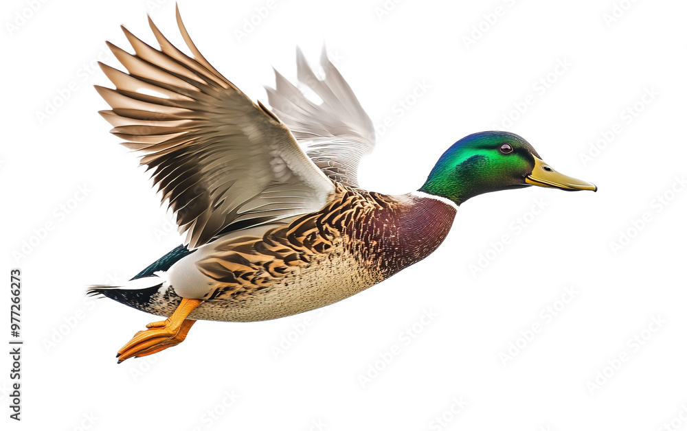 Obraz premium Duck fly full body on white background,png