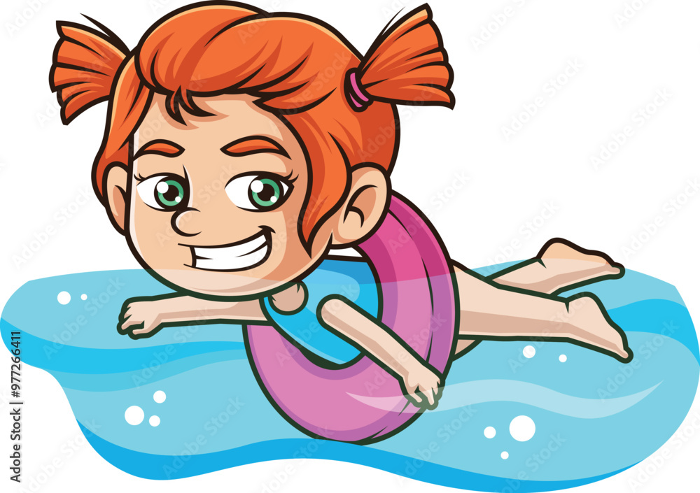 Cartoon ginger girl swimming vector illustration