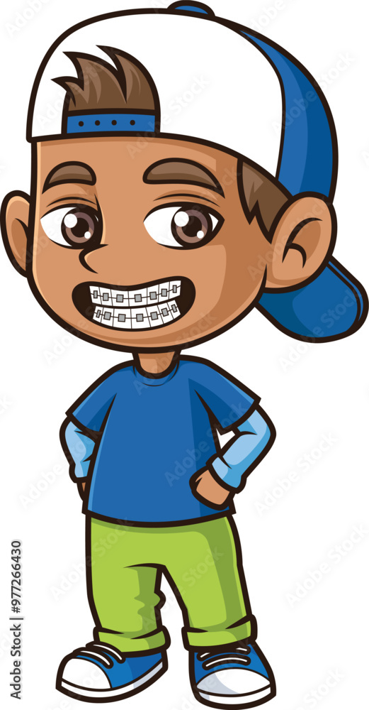 Cartoon hispanic boy wearing braces vector illustration Cartoon hispanic boy wearing braces vector illustration