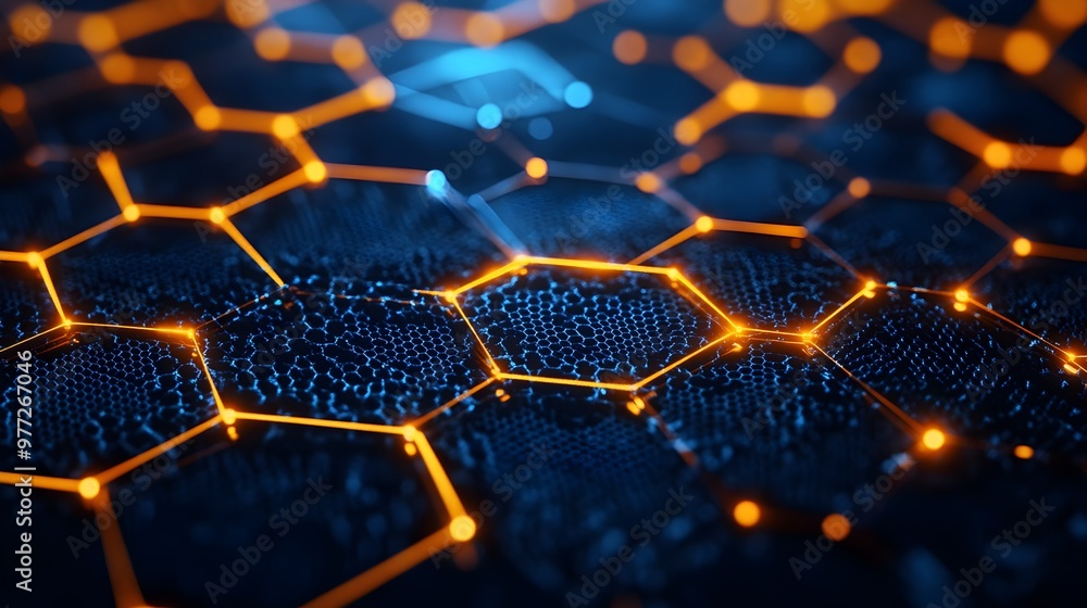 Obraz premium Glowing Graphene Layers in Digital Representation for Electronic Devices