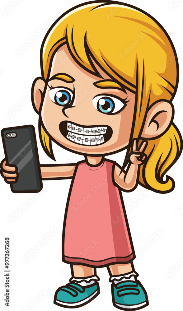 Cartoon caucasian girl wearing braces vector illustration Cartoon caucasian girl wearing braces vector illustration