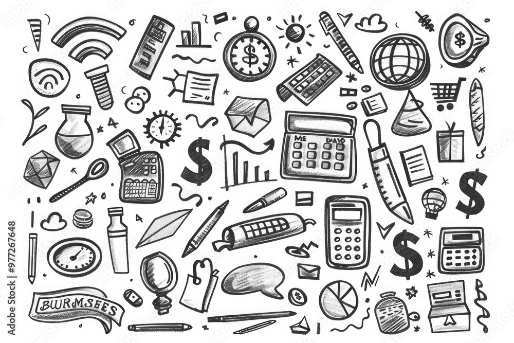 A collection of colorful doodle drawings on a clean white background A collection of colorful doodle drawings on a clean white background