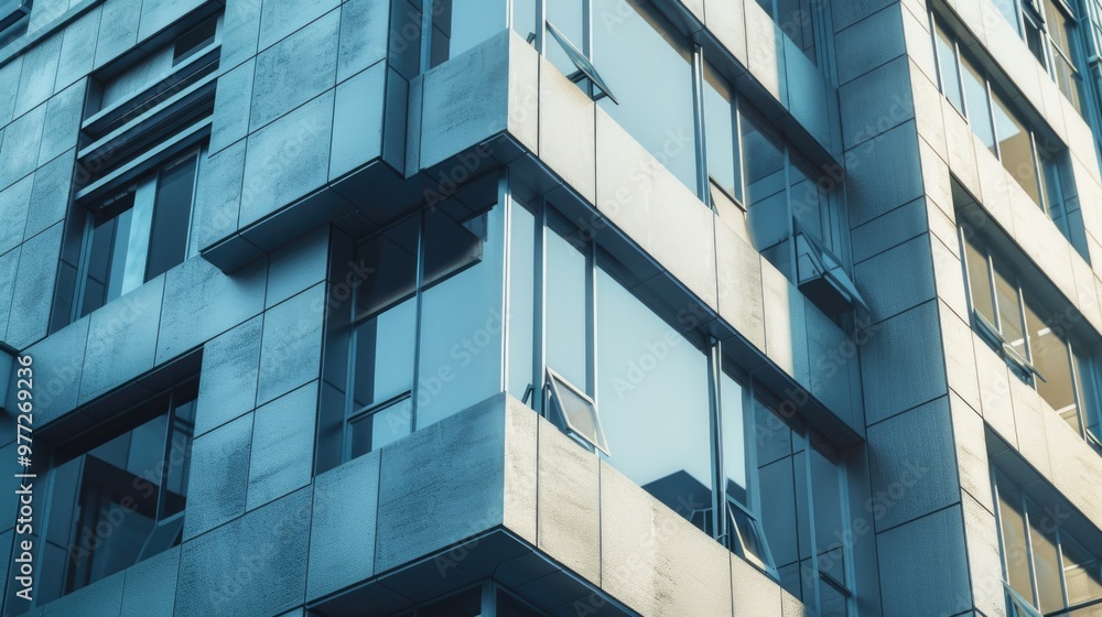 Cityscape image of a tall building with multiple windows and a functioning traffic light on the side