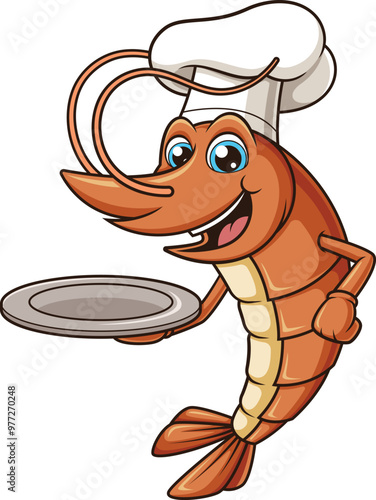 Cartoon chef shrimp character vector illustration