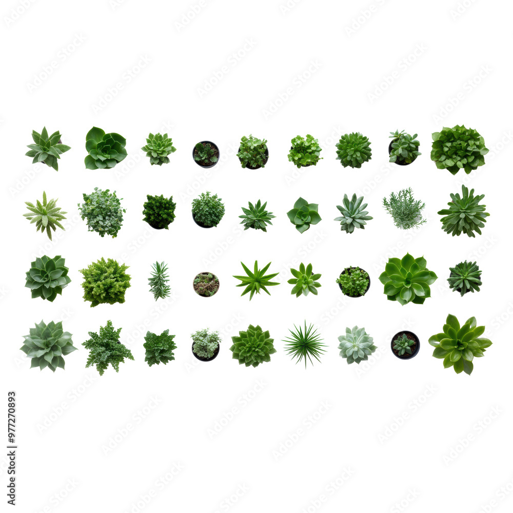 A colorful collection of succulents with varied leaves and textures, isolated on a clean white background, each plant displaying its unique beauty A colorful collection of succulents with varied leaves and textures, isolated on a clean white background, each plant displaying its unique beauty