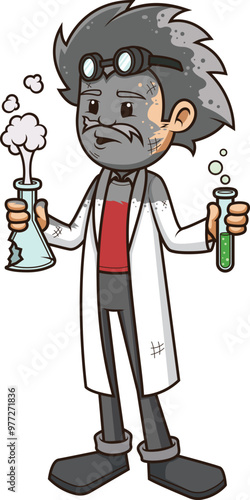 Cartoon bad scientist caused explosion vector illustration