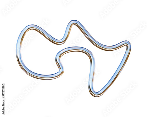 3d chrome holographic abstract figure. Silver metal curve element isolated. Fluid wave, squiggle, flow swirl. Dynamic line shape. Vector illustration