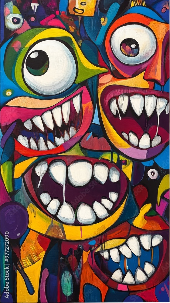 Fototapeta premium Colorful abstract painting showing teeth and eyes