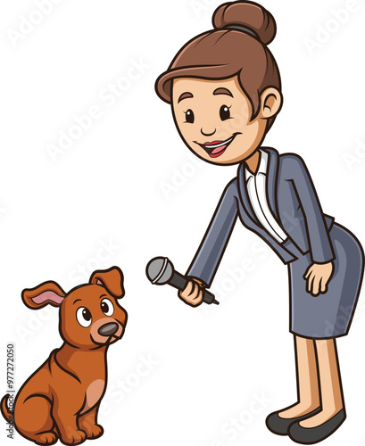 Cartoon bad reporter interviewing dog vector illustration