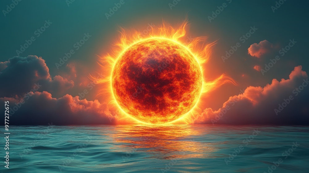 A sun icon with a radiant glow, isolated on a gradient green backdrop A sun icon with a radiant glow, isolated on a gradient green backdrop