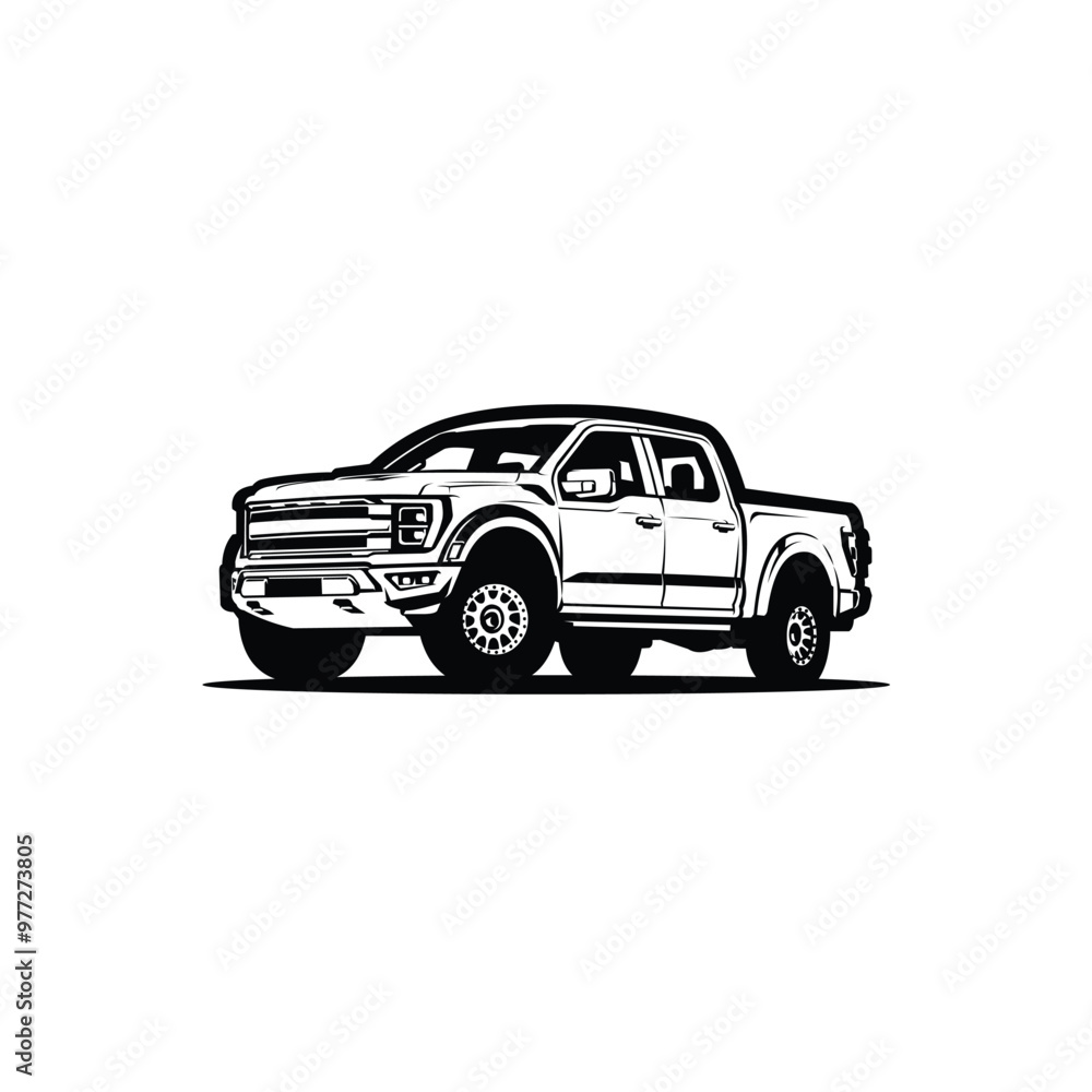 Naklejka premium Premium 4x4 Adventure Truck Monochrome Silhouette Vector Isolated