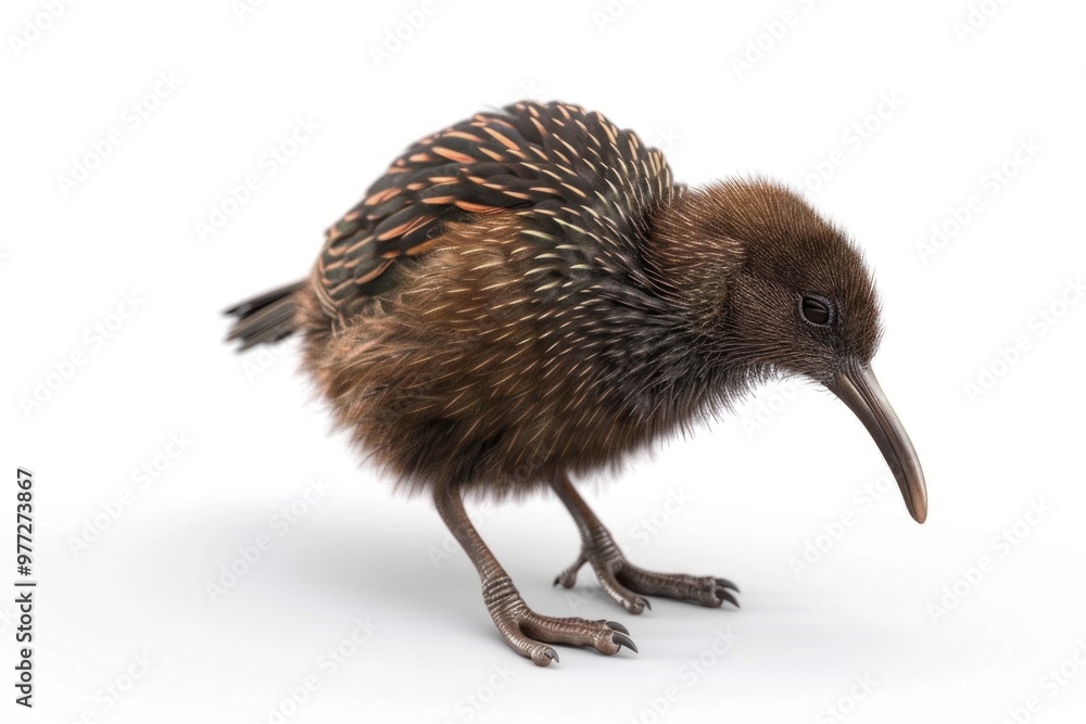 Fototapeta premium A small brown bird stands on a white surface, ready to take flight