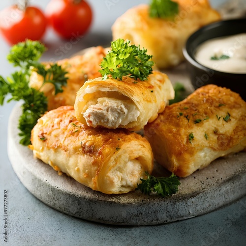 Crispy chicken parmesan rolls with a golden breadcrumb crust and melted cheese filling
 photo