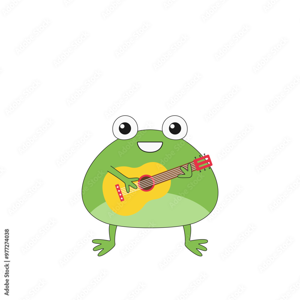 Obraz premium Frog cartoon character play guitar childish cute lovely funny happy smile vector illustration.