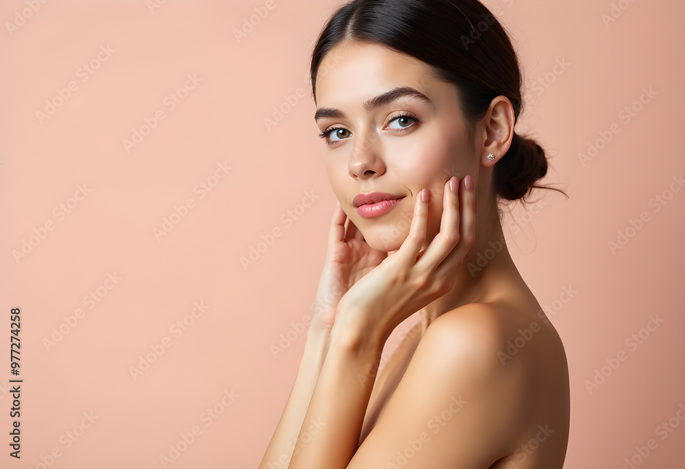 The girl on a neutral background of cosmetics, minimalism, and the girl on the right The girl on a neutral background of cosmetics, minimalism, and the girl on the right