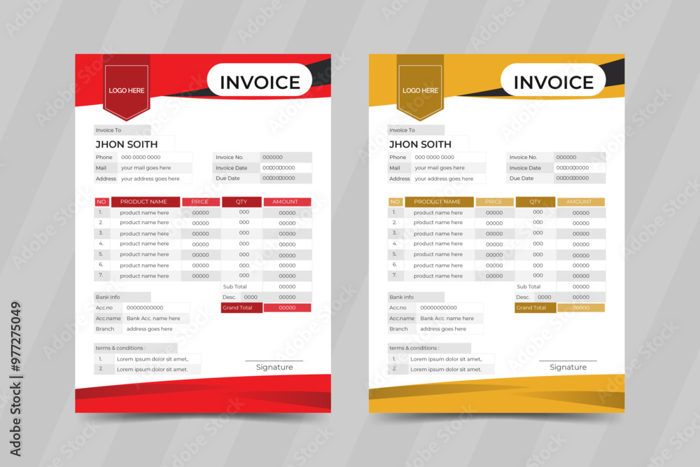 Fototapeta premium Professional invoice minimal design template. Bill form business invoice and Office bill Design. invoice design illustration. Simple and creative modern, unique, clean invoice design.