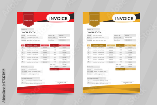 Professional invoice minimal design template. Bill form business invoice and Office bill Design.  invoice design illustration. Simple and creative modern, unique, clean invoice design.