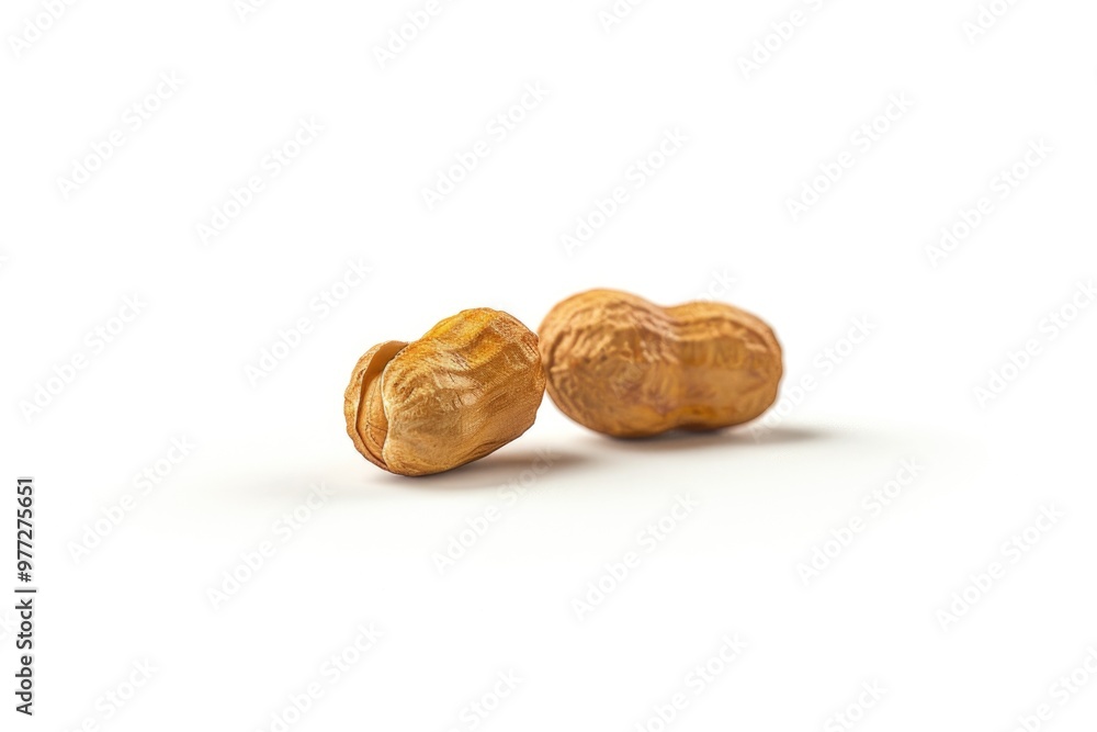 Two nuts sitting on a clean white surface, great for still life or product photography Two nuts sitting on a clean white surface, great for still life or product photography