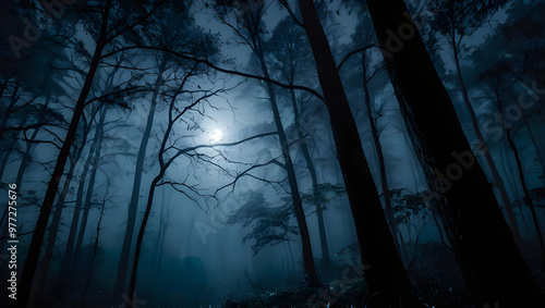 Mystical Forest at Night with Moonlight