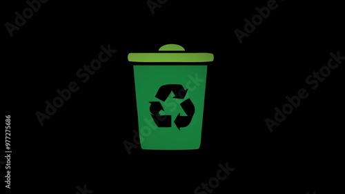 3d Abstract Green Recycle Trash Bin Logo / Symbol Spinning and Rotating on Transparent Background. Seamless Loop Isolated 4K Video.