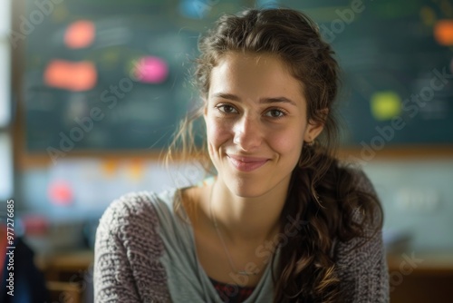 Wallpaper Mural A student sits at a desk facing a blackboard, ready to learn Torontodigital.ca