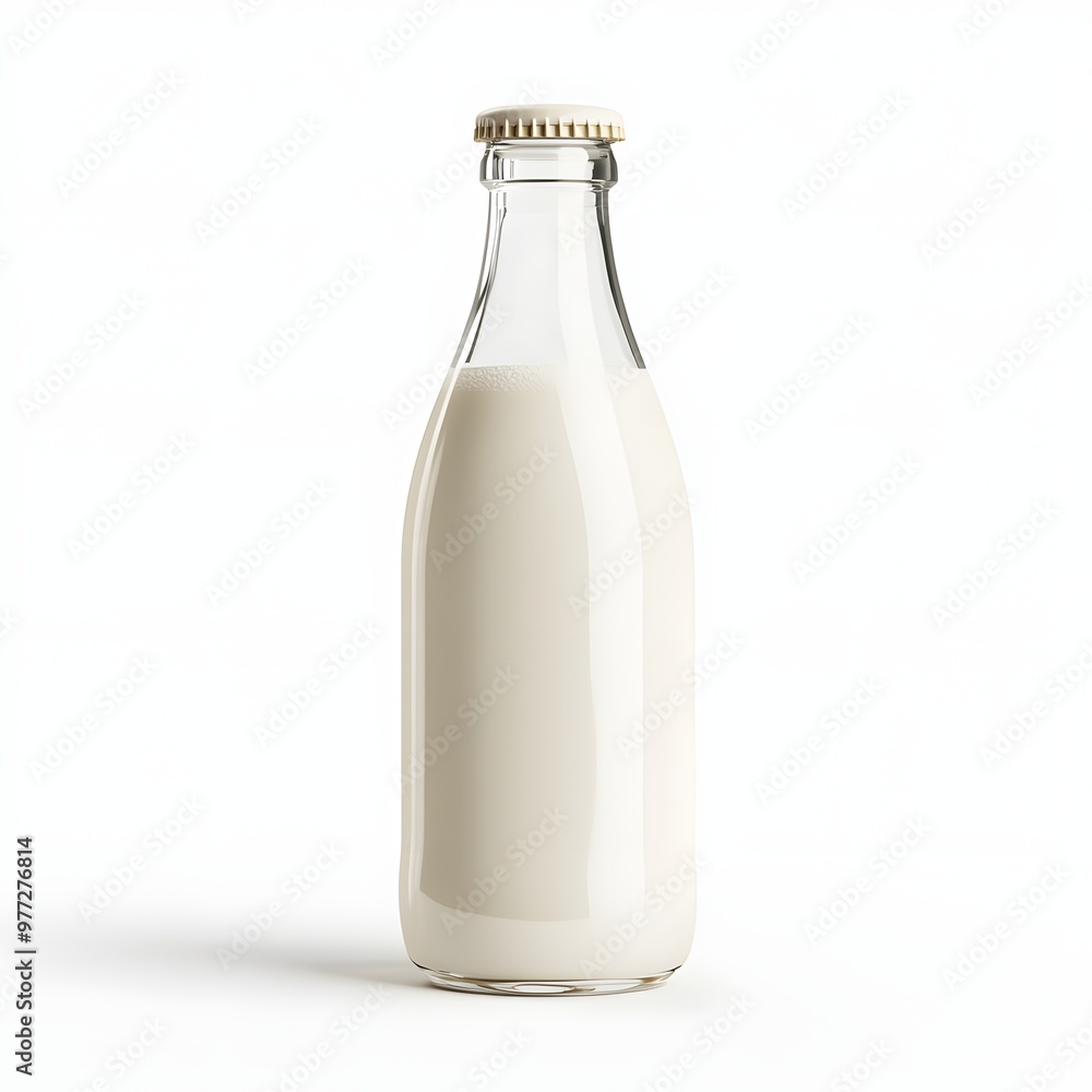 94. A classic glass milk bottle with a cap isolated on a clean white background 94. A classic glass milk bottle with a cap isolated on a clean white background