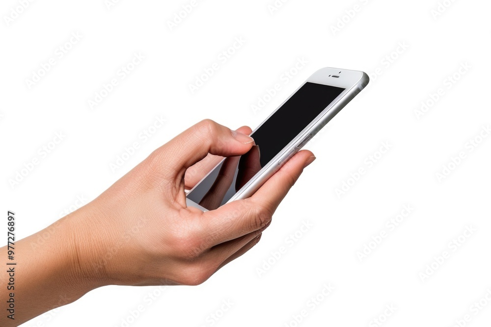A person holding a mobile device in their hand, with fingers wrapped around it A person holding a mobile device in their hand, with fingers wrapped around it
