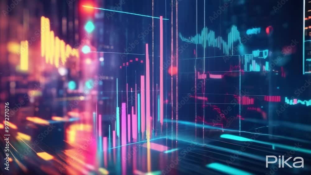 Abstract digital chart with glowing bar graphs and data visualizations in a futuristic business setting. Financial growth and analytics concept. Abstract digital chart with glowing bar graphs and data visualizations in a futuristic business setting. Financial growth and analytics concept.