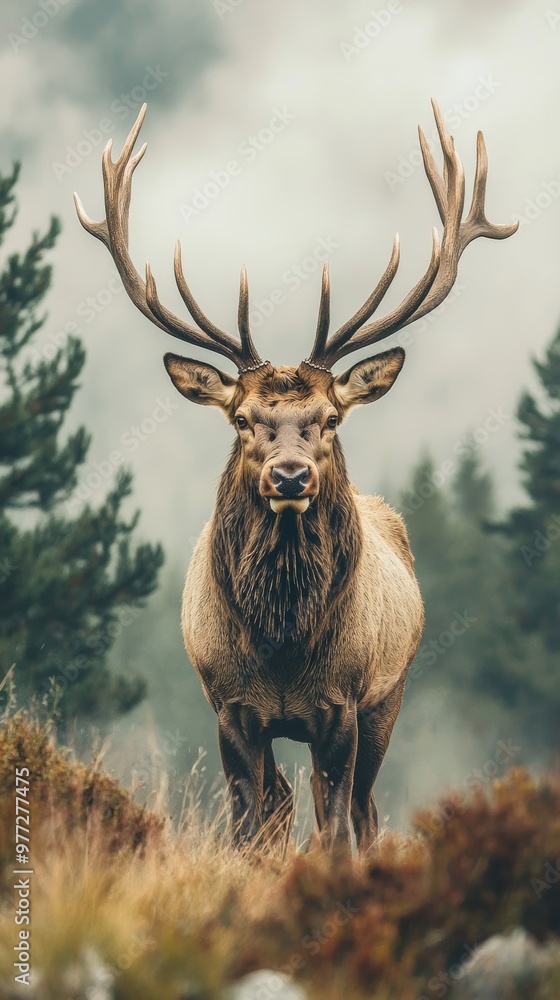 Majestic elk standing on mountain meadow Majestic elk standing on mountain meadow