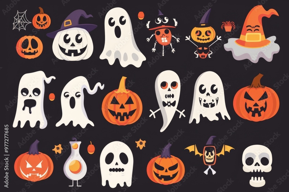 Set of Halloween icons featuring ghosts, pumpkins, and more Set of Halloween icons featuring ghosts, pumpkins, and more